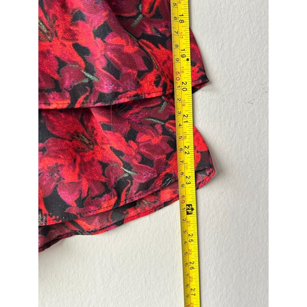 Cinq à Sept Drew High Neck Tiered Floral Mini Dress Red Black Size 12 - Picture 9 of 9